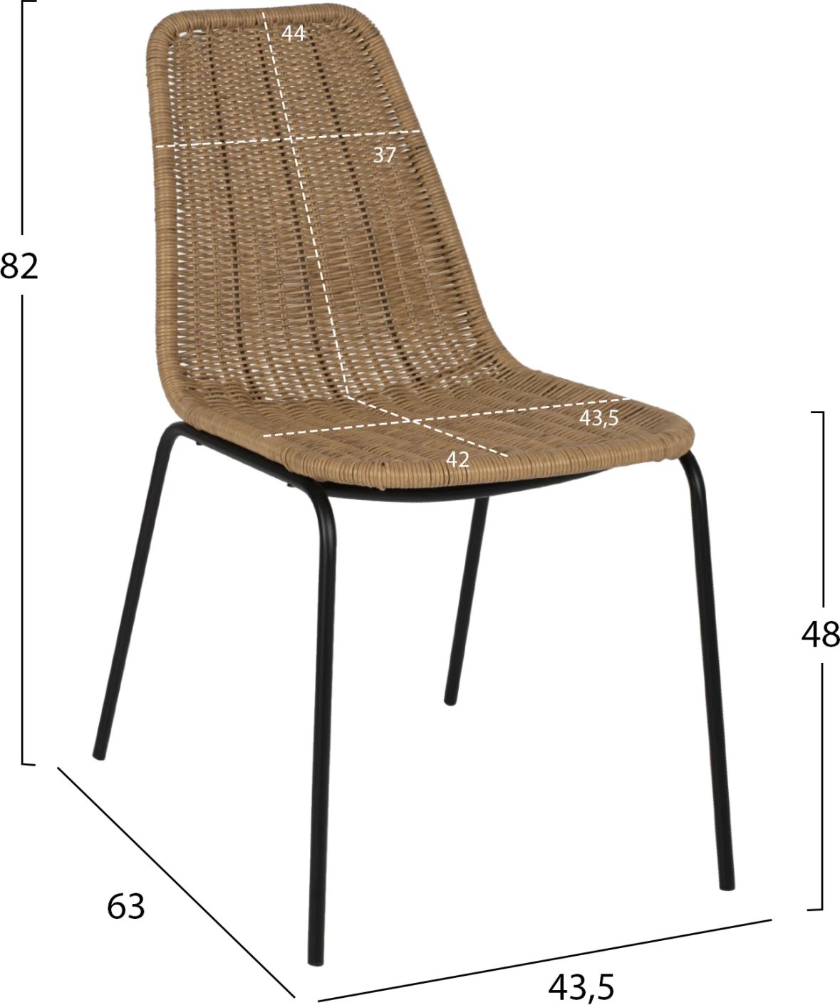 Karrige profesionale FH5867.01 metalike e zezë me rattan natyral 43.5x63x82Hcm