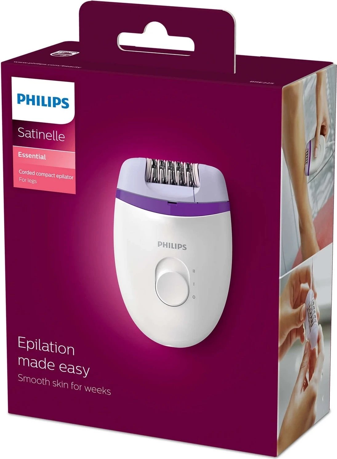 Epilator Philips Satinelle Essential BRE225/00, bardhë-vjollcë