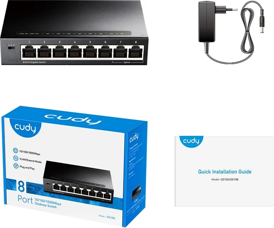 Switch Cudy GS108, 8 porte, Gigabit Ethernet, Zi