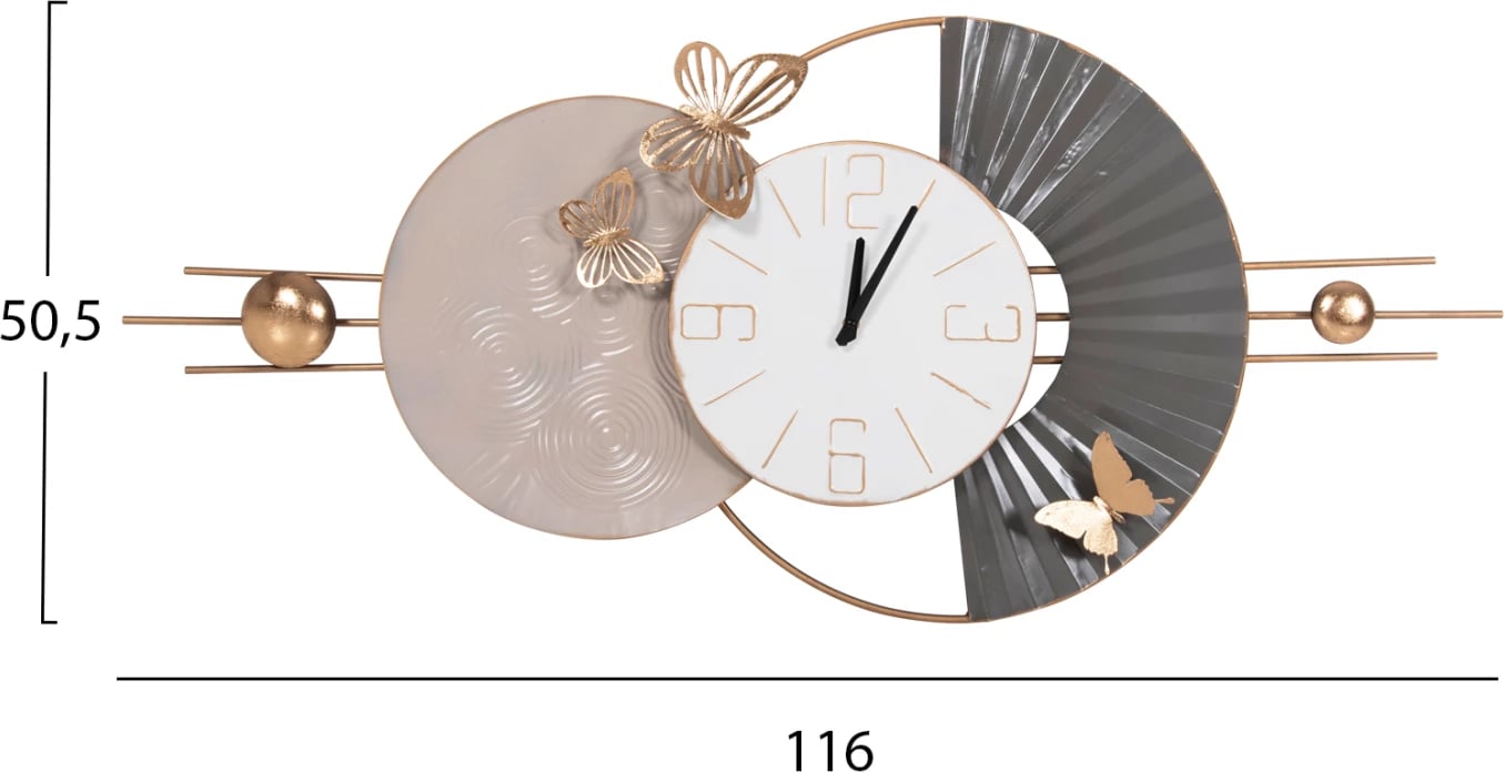 Ora muri FH4212 metalike, ngjyrë e bardhë me akrepa të zinj, 116x7x50,5 cm