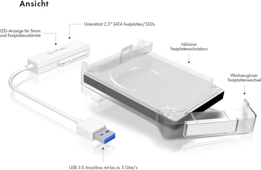 Kasë HDD/SSD RaidSonic ICY BOX IB-AC703-U3, 2.5", Serial ATA III, 5 Gbit/s, E bardhë