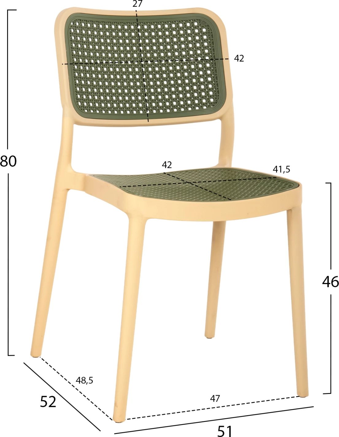 Karrige polipropileni MEKO FH5934.04, bezhë dhe jeshile ulliri, 41x49x102H cm