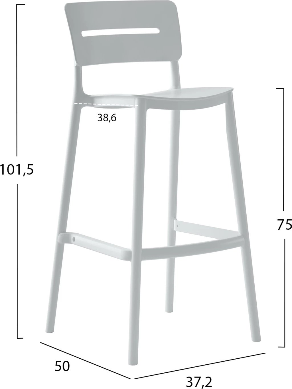 Karrige për bar, polipropilen, SNOD2, FH6100.01, e bardhë, 37,2x50x101,5H cm