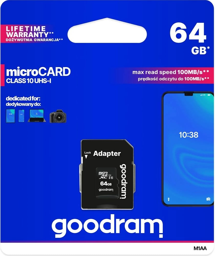 Kartë memorie Goodram M1AA-0640R12,MicroSDXC,64 GB, e zezë