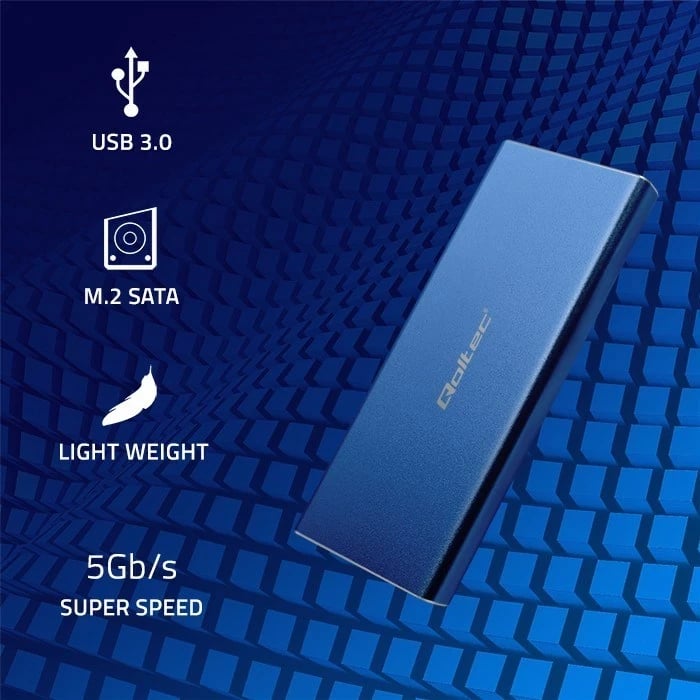 Kasë Qoltec 51832 për SSD M.2, USB 3.0, Blu