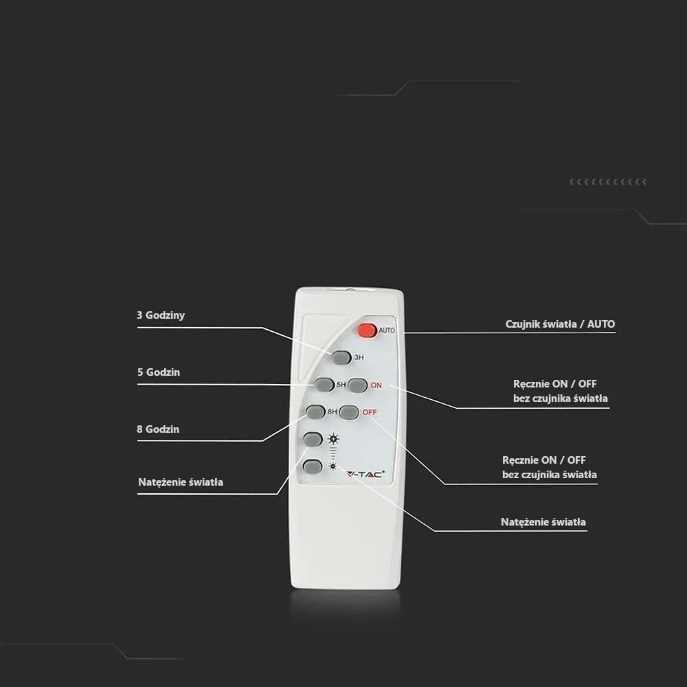 Projektor LED solar V-TAC 16W, IP65, me telekomandë, timer VT-40W 6000K, ngjyrë e zezë