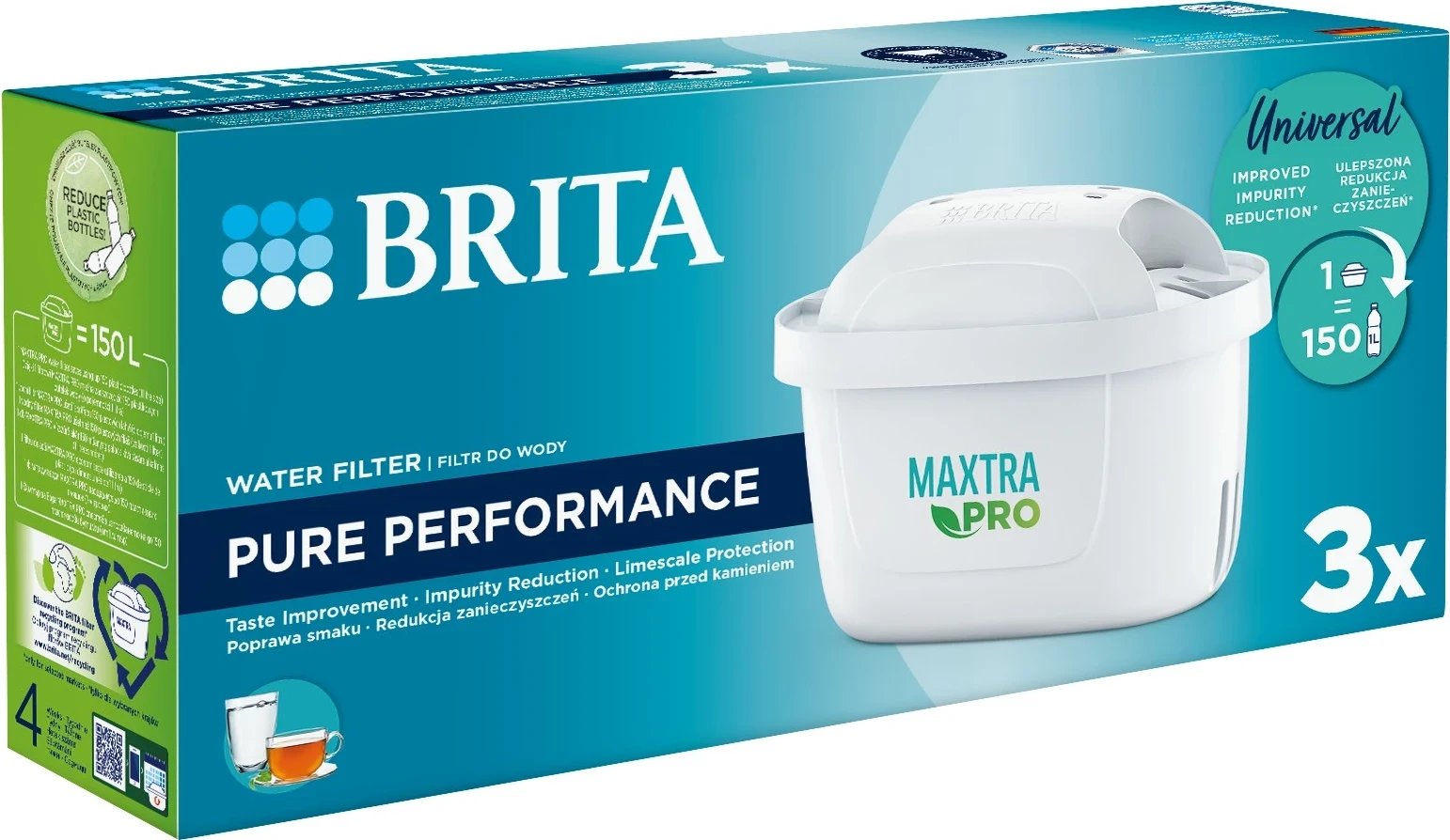 Filtrat e ujit Brita MX+ Pro Pure Performance, 150L, 3 copë, të bardha