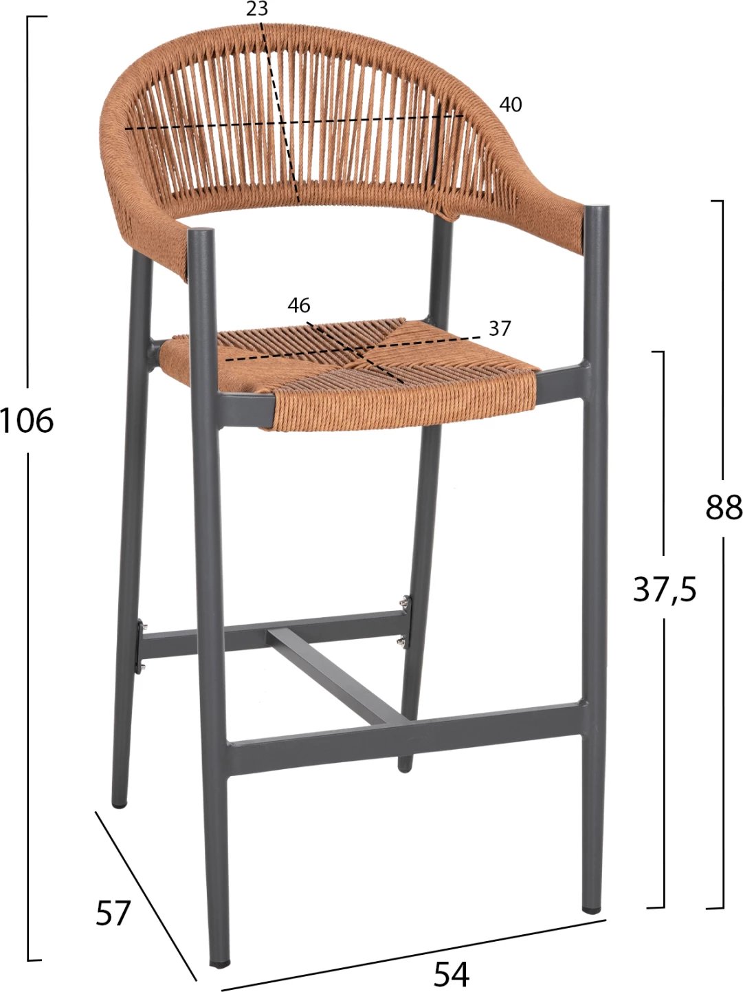 Karrige për bar alumini GREGG FH5788.12 antracit-bezhë ratan sintetik 55x57x106Hcm