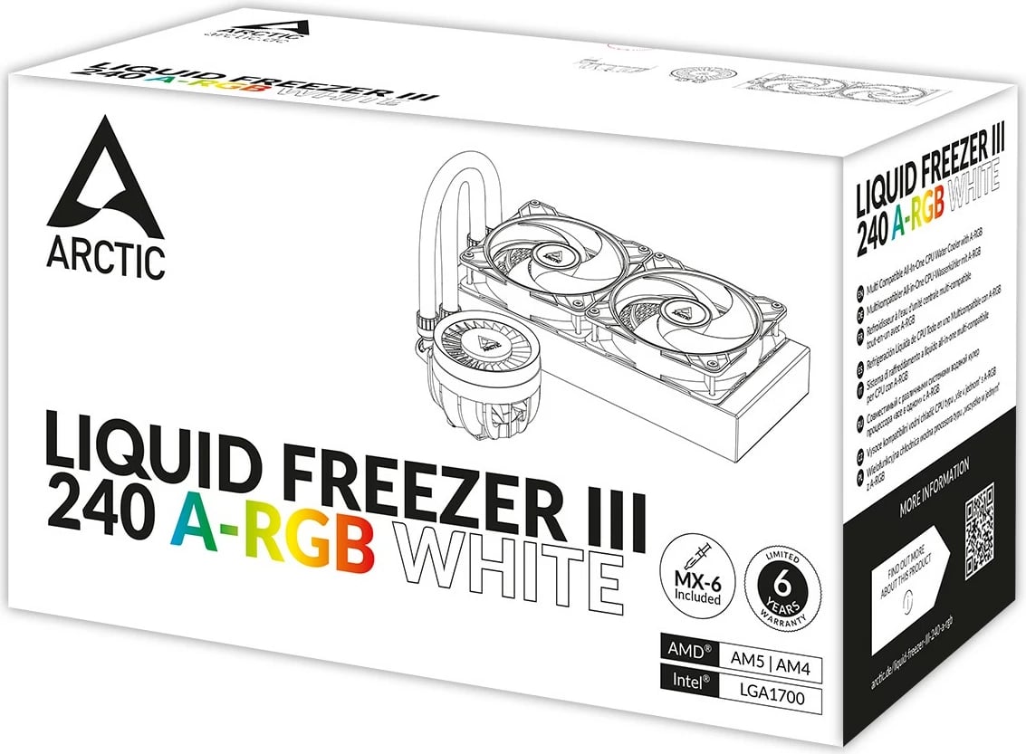 Ftohës uji ARCTIC Liquid Freezer III 240 A-RGB, 12 cm, 48.82 cfm, e bardhë