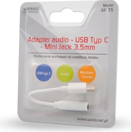 Karikues audio Savio USB Type 3.1 C, i bardhë