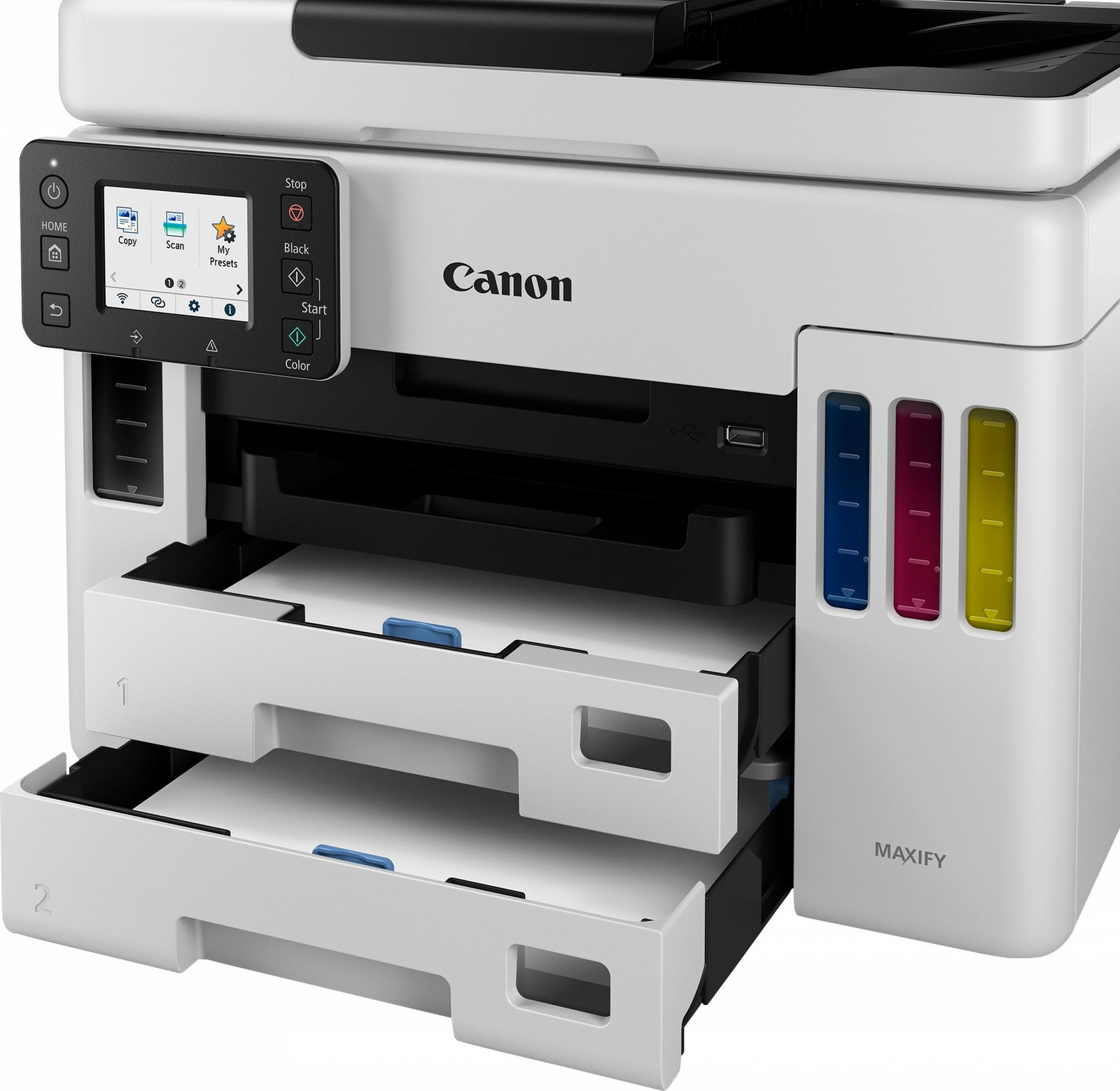 Printer Canon MAXIFY GX7050 MegaTank, Inkjet, Printim me ngjyra, 600 x 1200 DPI, A4, Printim direkt, Bardhë, Zi