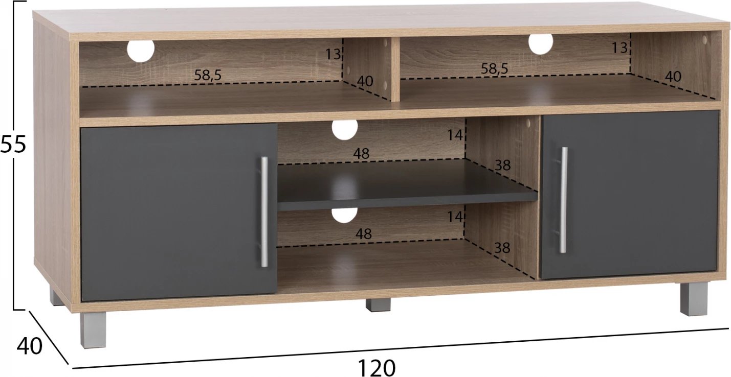 Mobil për TV, melaminë, FH2202.04, sonama-gri, 120x40x55 cm