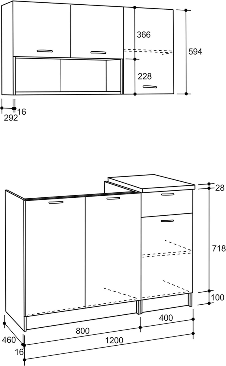 Kompozim kuzhine JADIEL FH2440.10 melamin gri me sipërfaqe të bardhë 120x46-29,2cm.