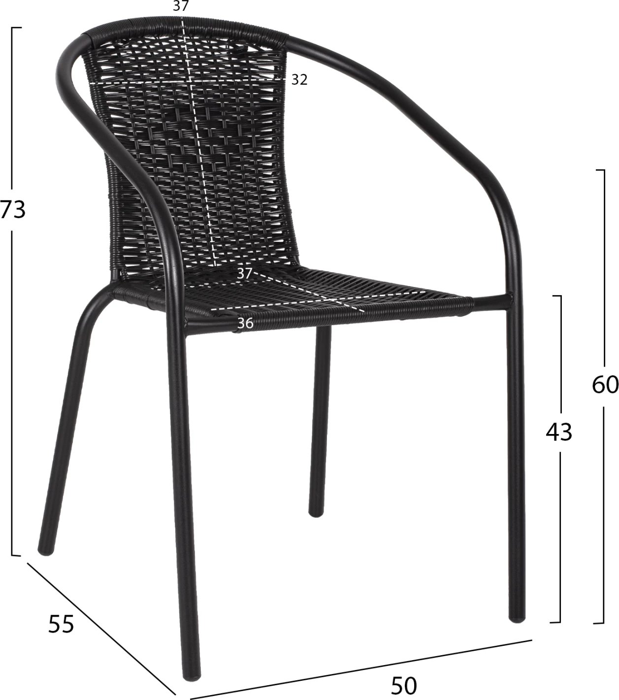 Set për terasë, tavolinë metalike e rrumbullakët Φ60 & karrige metalike rattan të zeza, FH11866, 3 copë