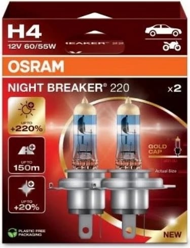 Llambë halogjene OSRAM NIGHT BREAKER 220 H4, 2 copë