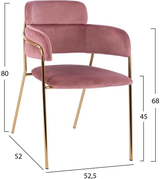 Fotelje KELSO FH8521.02 kadife ngjyrë rozë e pluhurosur & këmbë të arta 52,5x52x80 cm, set prej 2 copë