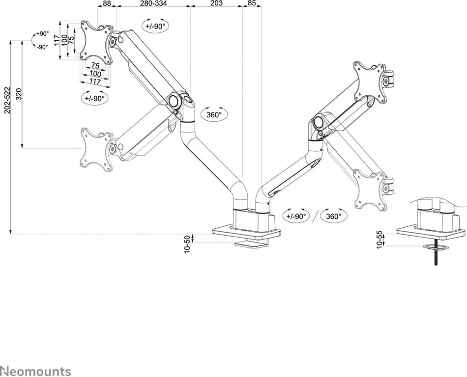 Mbajtës monitori tavoline Neomounts DS70S-950WH2, Clamp/Grommet, 18 kg, 43.2 cm (17"), 88.9 cm (35"), 100 x 100 mm, Bardhë