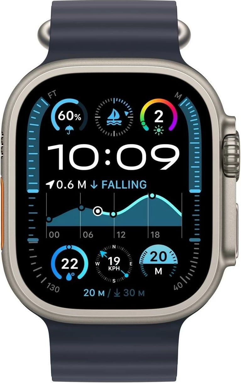 Smartwatch Apple Watch Ultra 2 GPS + Cellular 49mm, Kasë Titanium, Ngjyrë Natyrale, Rrip Oqeani Blu