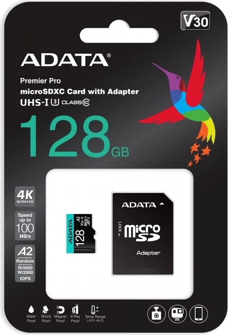 Kartelë memorje ADATA Premier Pro microSD, 128GB, 100R/80W, me adapter