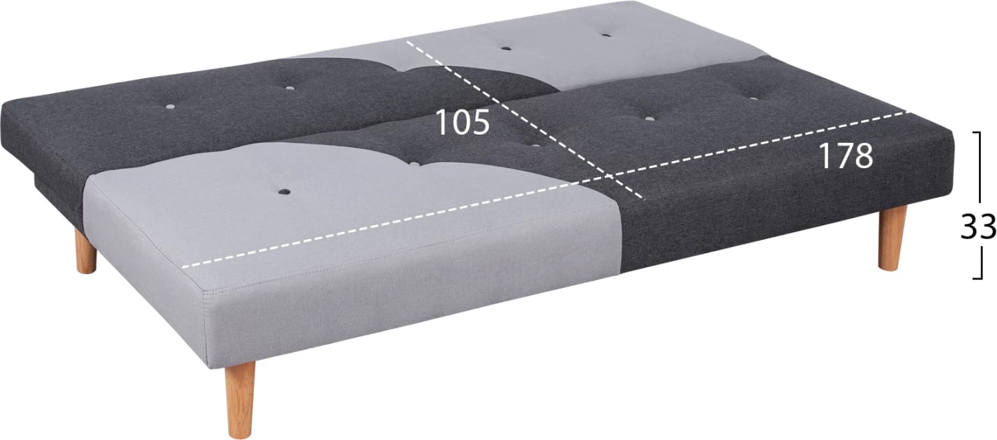 Krevati divan Saxon FH3155, ngjyrë gri e errët dhe gri e çelët, 178x87x78 cm