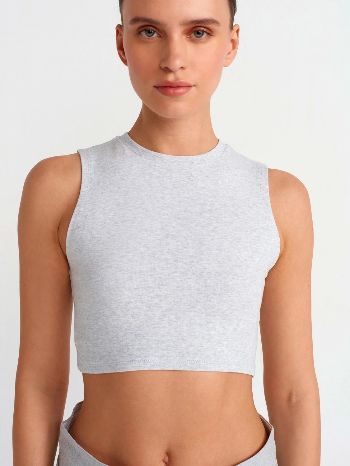 Crop top Dilvin 30998 për femra, gri melange