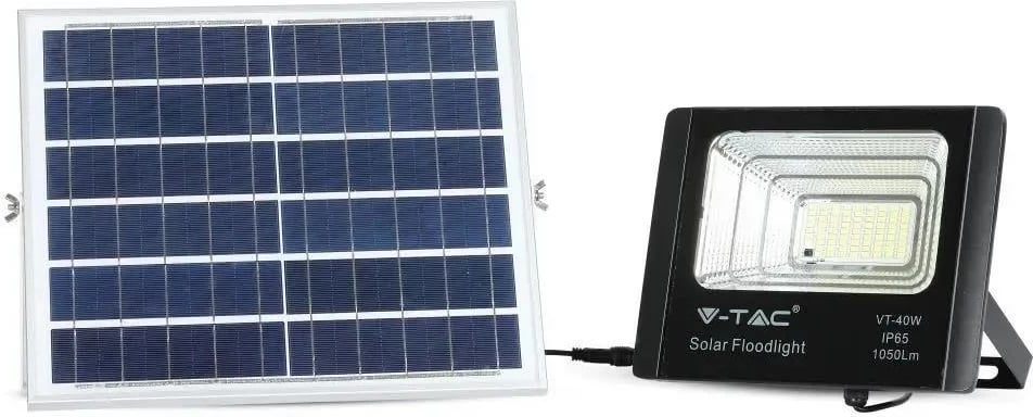 Projektor LED solar V-TAC 16W, IP65, me telekomandë, timer VT-40W 6000K, ngjyrë e zezë