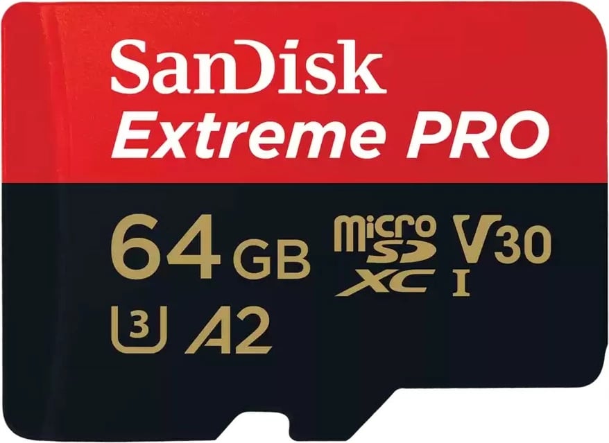 Kartelë memorie SanDisk Extreme PRO, 64 GB, MicroSDXC, Class 10, UHS-I, e zezë dhe e kuqe