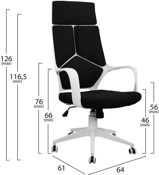 Karrige zyre FH1054.01, kornizë bardhë e zi, 64x61x126 cm