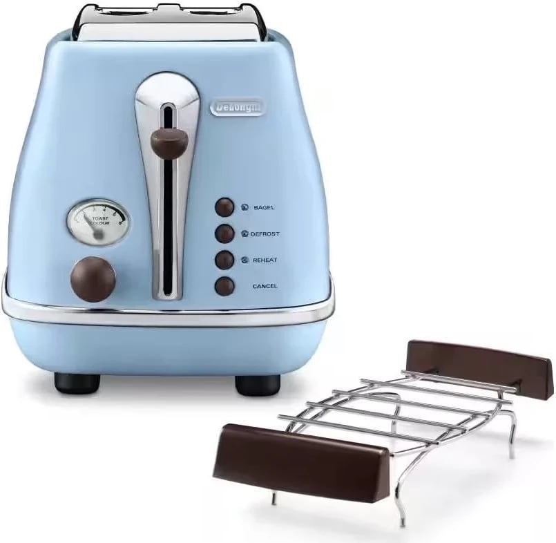 Toster DeLonghi Icona Vintage CTOV 2103.AZ, 900W, 2 feta, 6 nivele ngjyrosjeje, ngjyrë blu