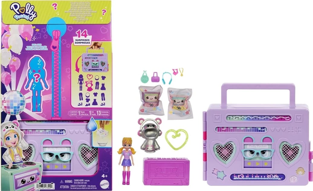 Set lojërash Polly Pocket Disco Dance Fashion Reveal, MATTEL, shumëngjyrësh