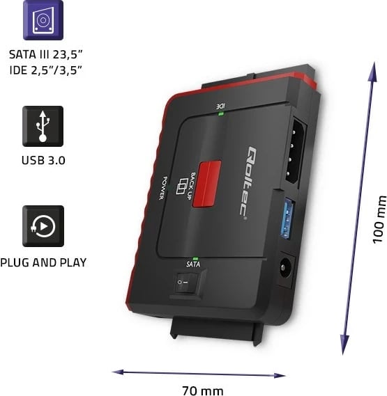 Adapter Qoltec USB 3.0 në IDE/SATA III