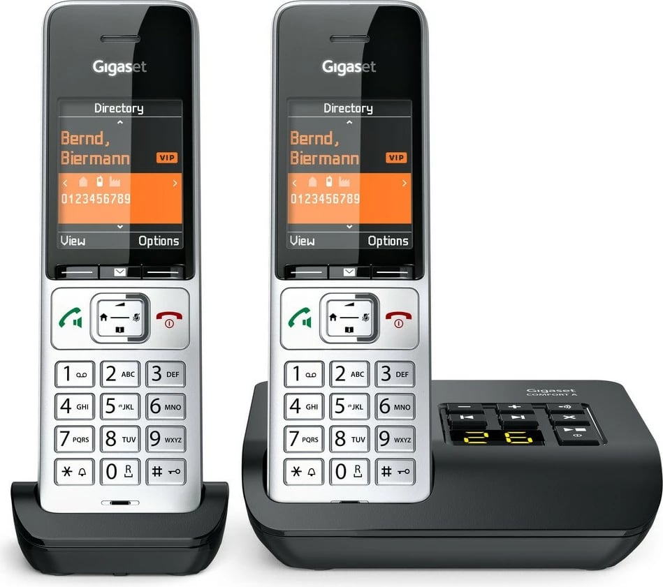 Telefon Gigaset COMFORT 500A duo, Analog/DECT, 200 kontakte, i zi, argjend