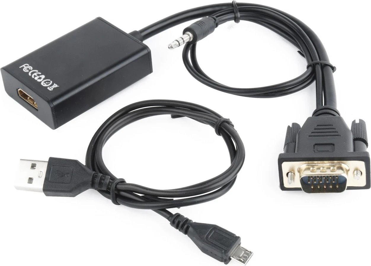 Adapter Gembird A-VGA-HDMI-01, prej VGA në HDMI, me kabllo mikroUSB, ngjyrë e zezë