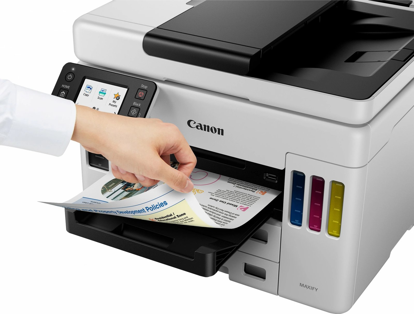 Printer Canon MAXIFY GX7050 MegaTank, Inkjet, Printim me ngjyra, 600 x 1200 DPI, A4, Printim direkt, Bardhë, Zi