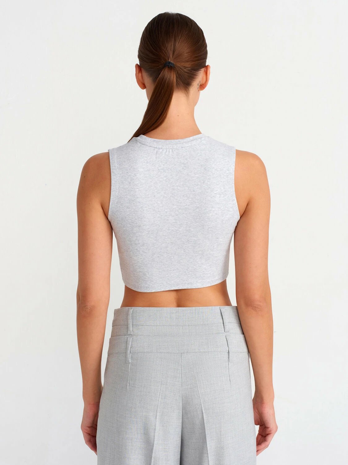 Crop top Dilvin 30998 për femra, gri melange