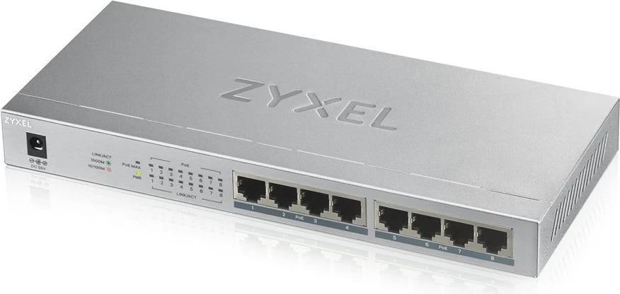 Switch Zyxel GS1008HP, Gigabit Ethernet, PoE, Gri