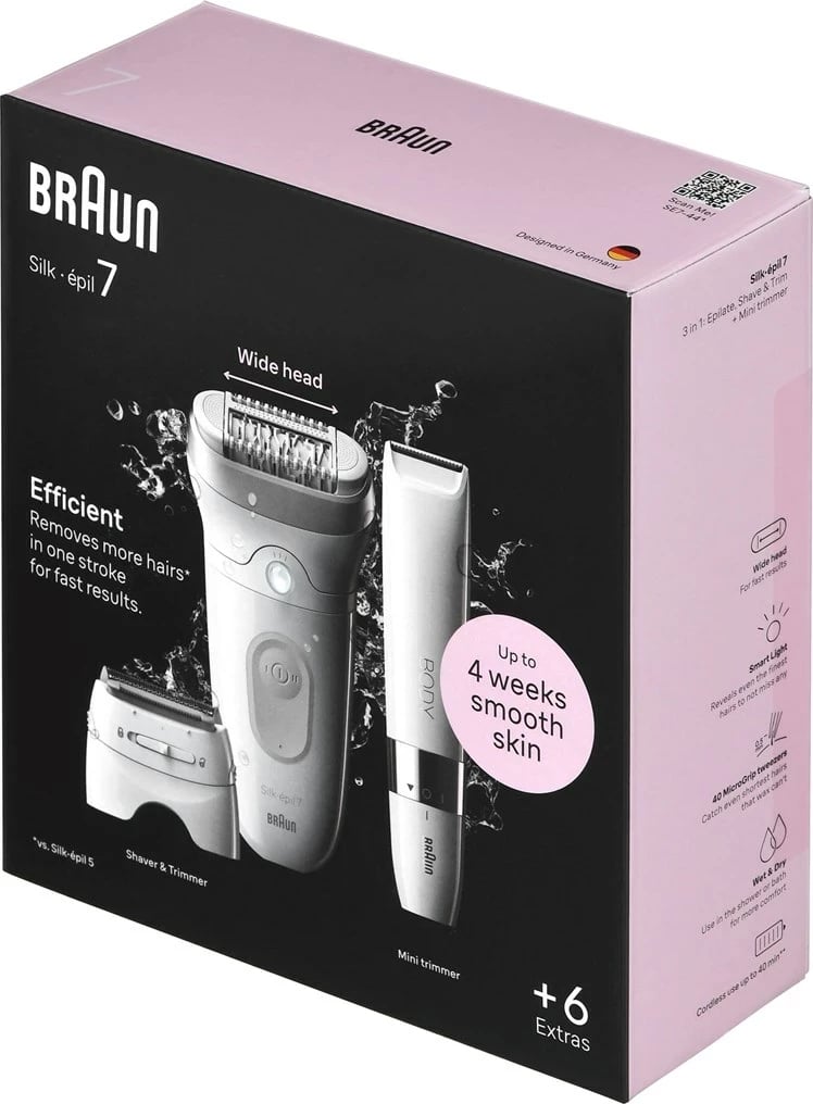 Epilator Braun Silk-épil 7 7-441, 40 pinceta, Argjendtë