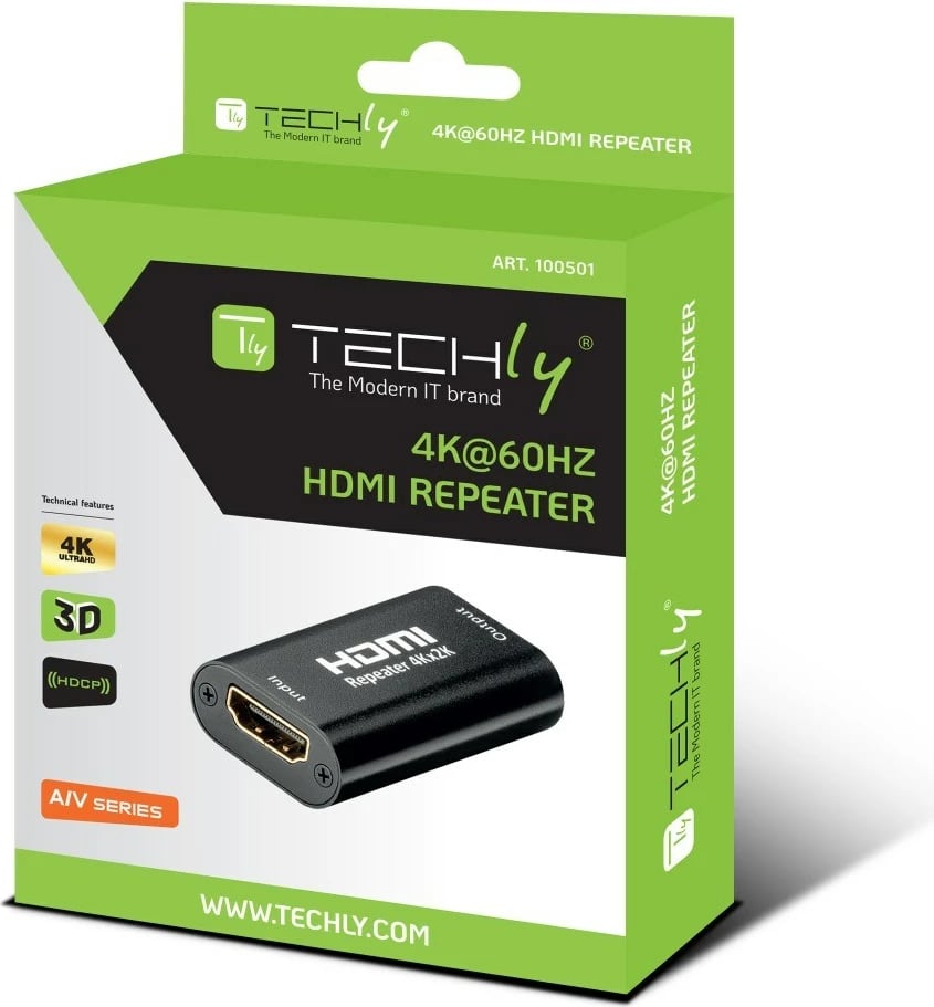 Ripituesi HDMI TECHly 2.0 4K UHD 3D, deri në 40m, i zi