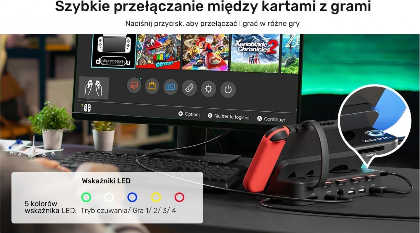 Stacioni i dokimit për Nintendo Switch Unitek, 100W 4K, i zi