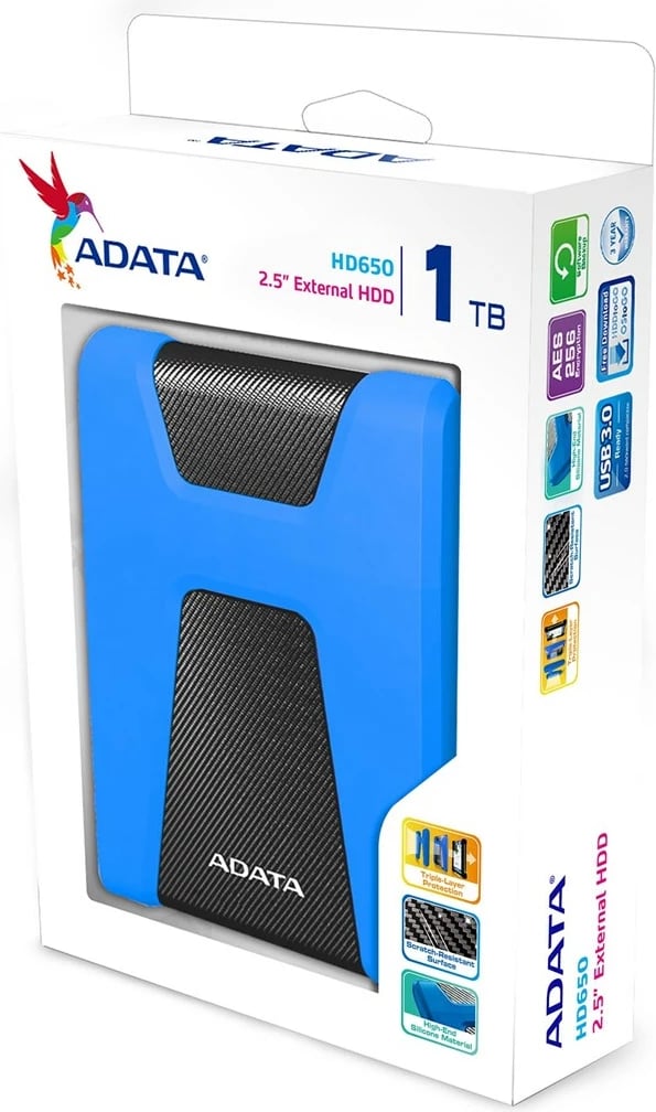 Disk HDD Adata HD650, 1000GB, i kaltër 