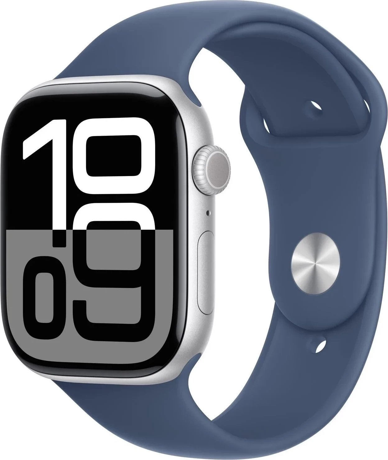 Smartwatch Apple Watch 10, 42mm, Kasë alumini, GPS, Bandë sporti denim, argjendtë, blu