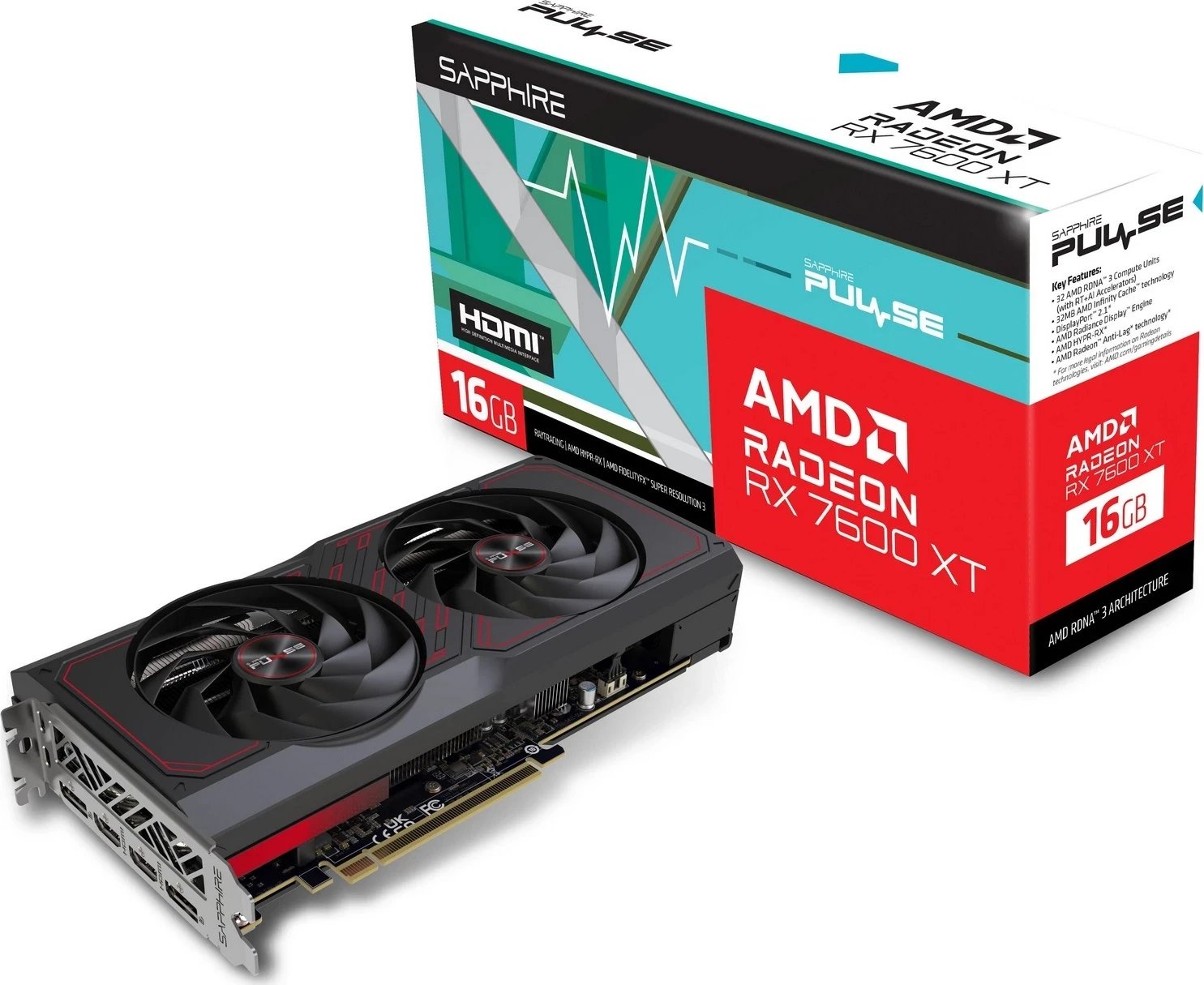 Kartë Grafike Sapphire Radeon RX 7600 XT Pulse, 16GB GDDR6