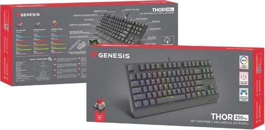 Tastierë mekanike Genesis Thor 230 TKL, RGB Outemu Red, e zezë