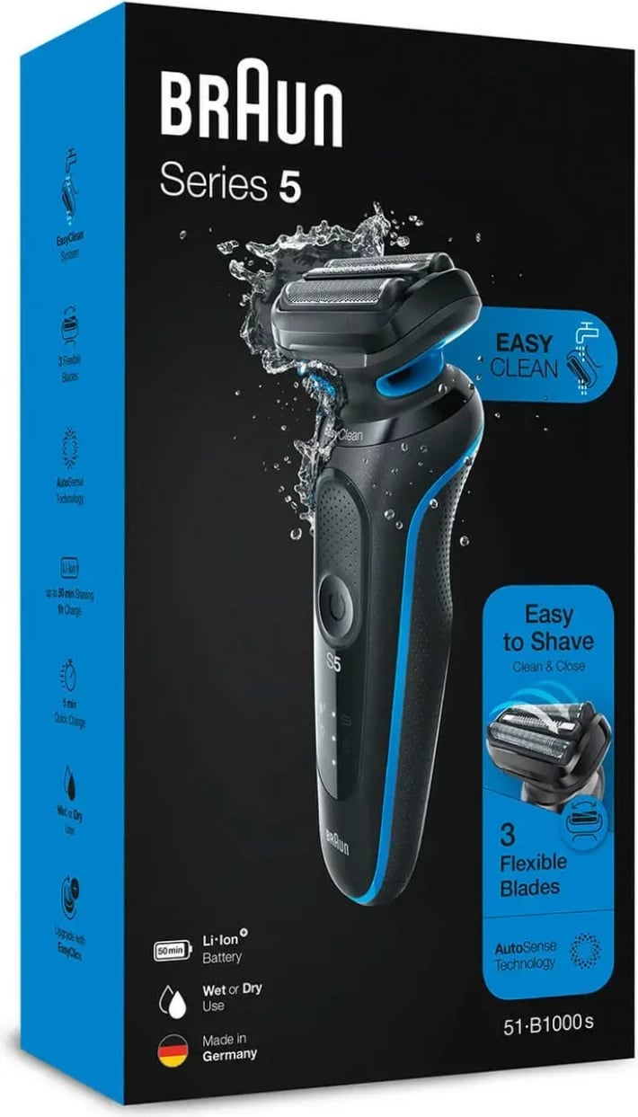 Makinë rroje Braun 51-B1000s, Foil shaver, AC/Battery, Li-Ion, E zezë, Blu