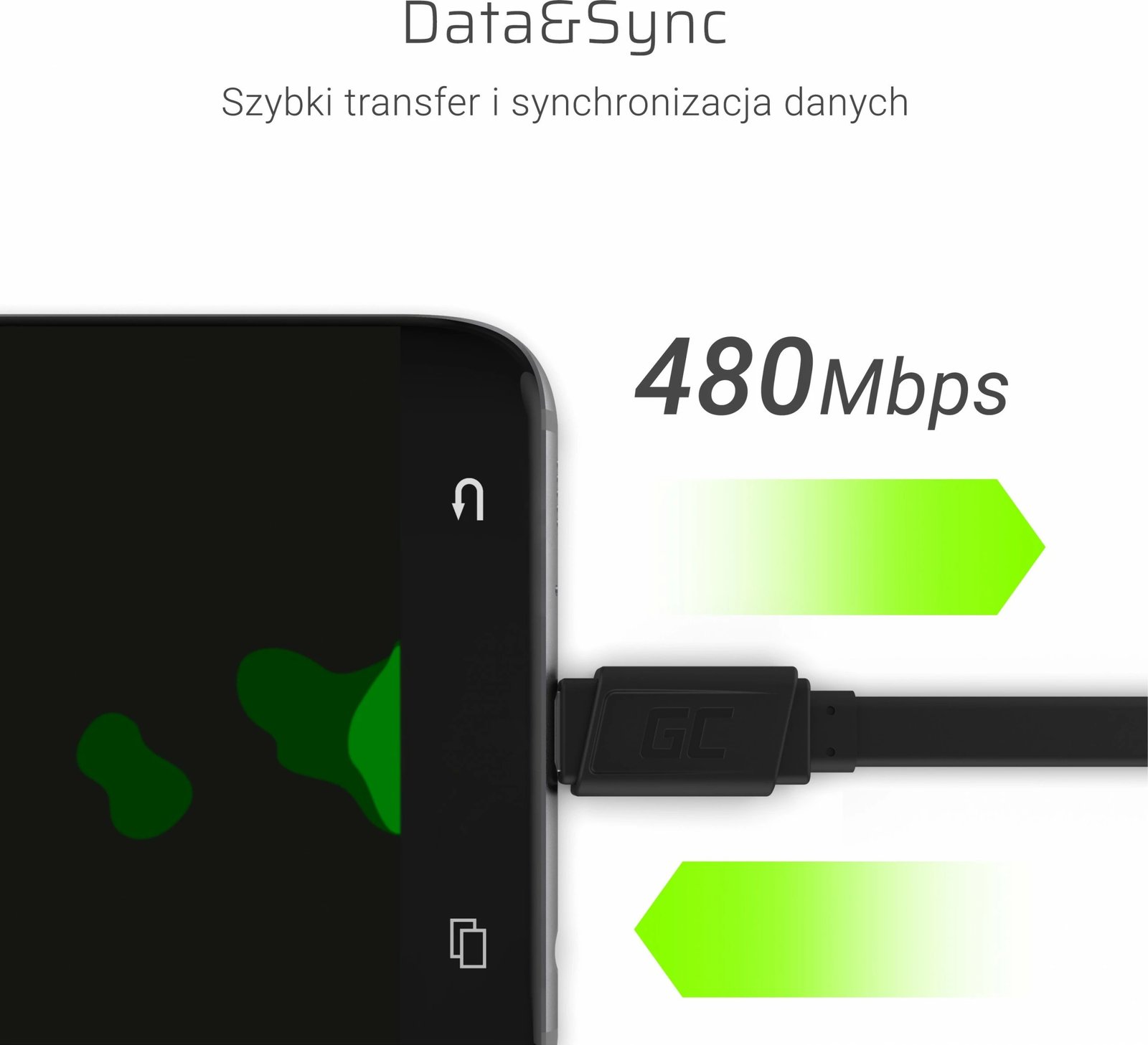 Kabëll Green Cell KABGC03, 0.25 m, USB A, USB C, 0.48 Gbit/s, zi