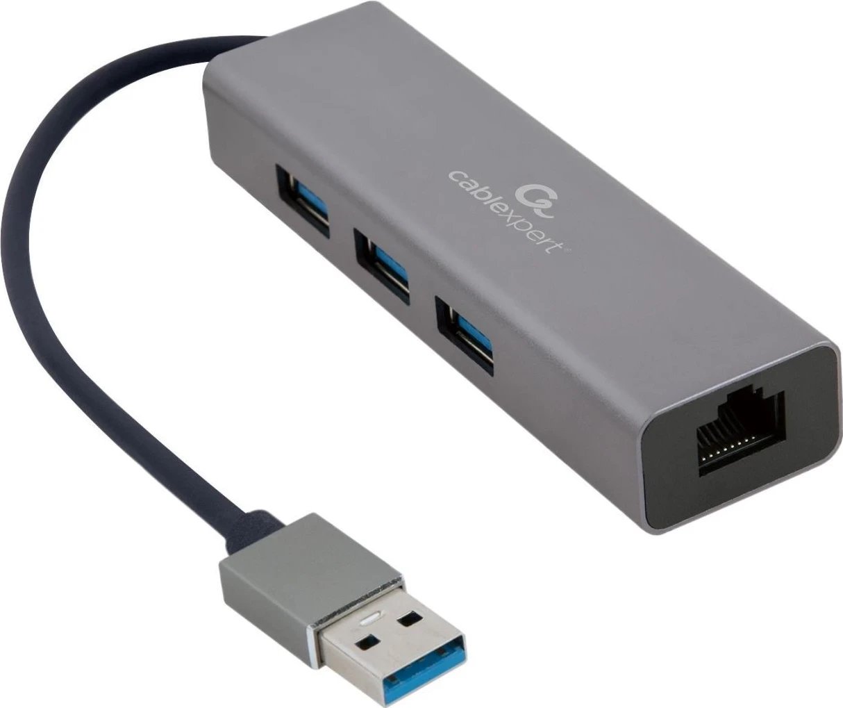 Adapter Gembird USB-AM në LAN Hub USB, gri