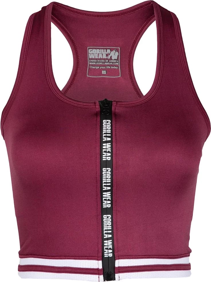 Mesa Zip Front Crop Top - Burgundy Red