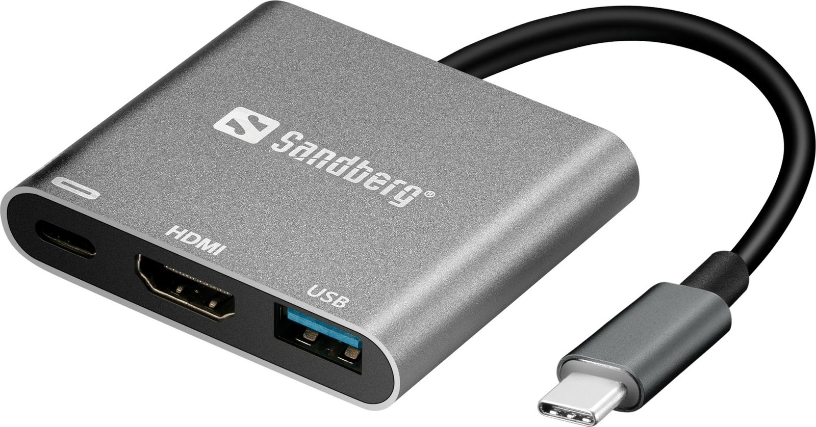 Dock USB-C Sandberg Mini HDMI+USB, 1920 x 1080, Alumini, Bardhë