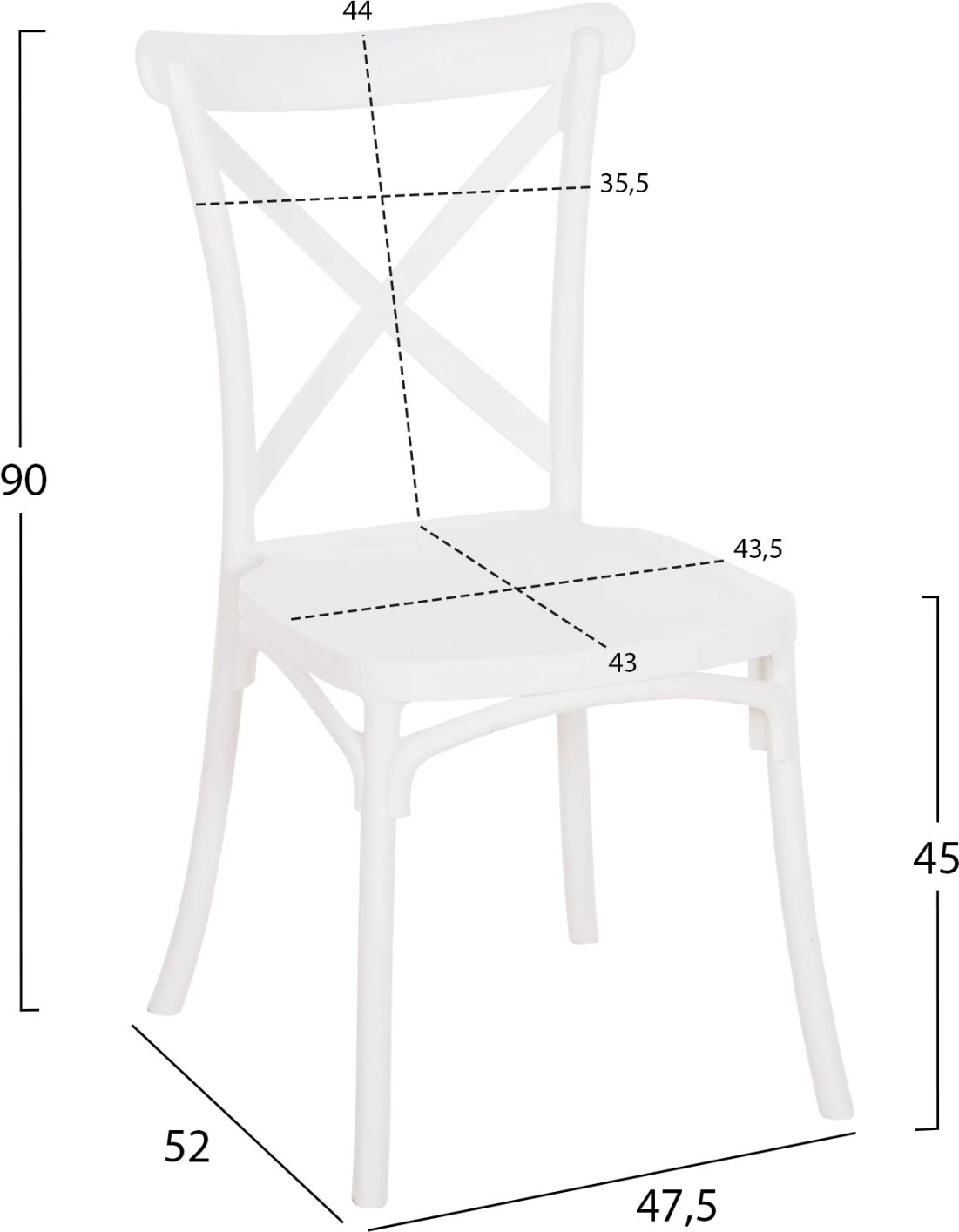 Karrige polipropileni ANJI FH5469.11 e bardhë, e grumbullueshme, 47,5x52x90H cm