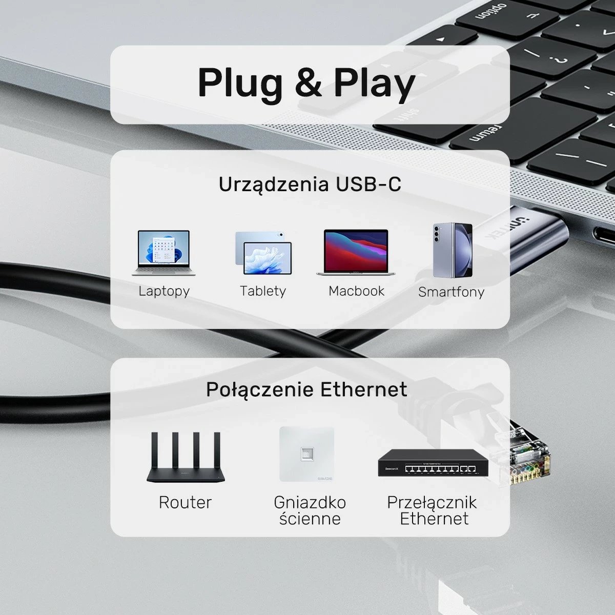 Kabllo  Ethernet Unitek USB C RJ-45 LAN, 2m, e zezë